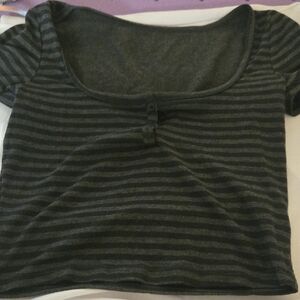 Charcoal Striped Women's Short Sleeve Top